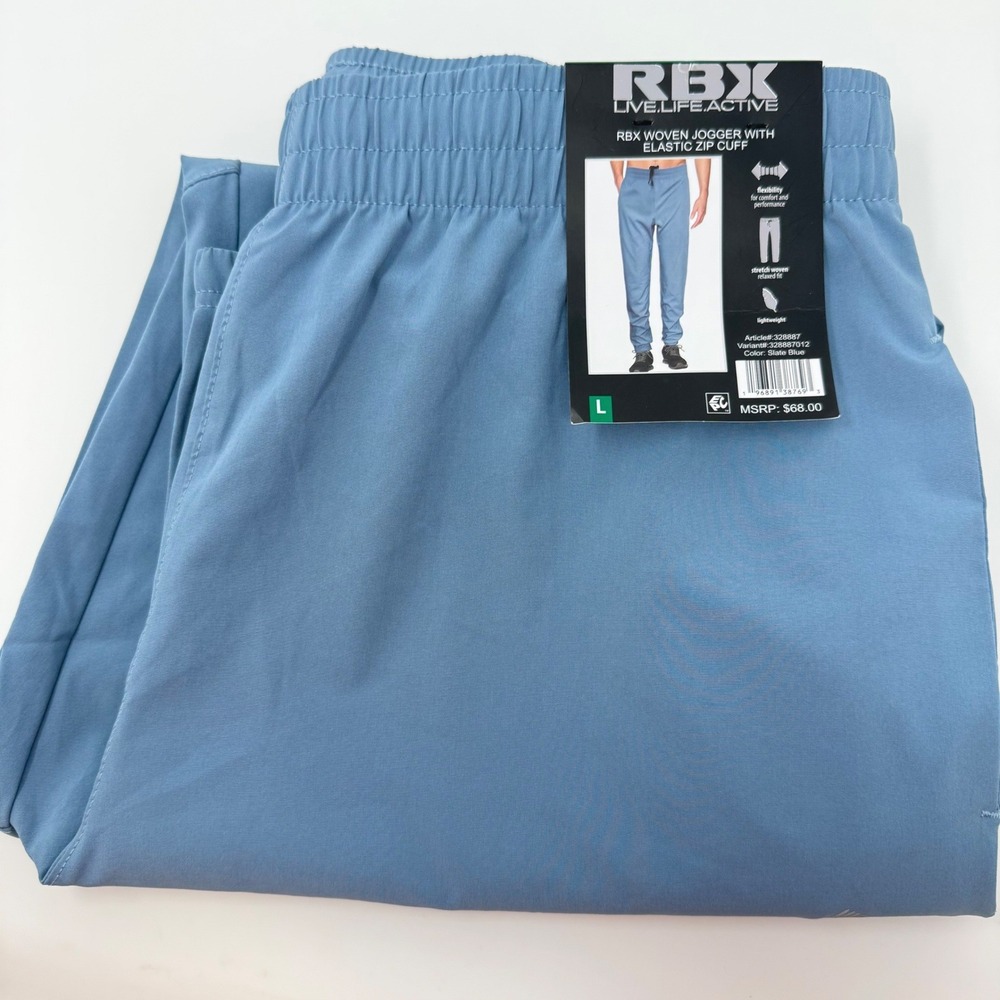 RBX Mens Large Woven Jogger Elastic‎ Zip Cuff Slate Blue Pants 328887 NEW